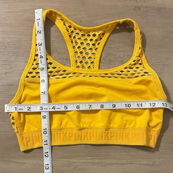 PINK Victoria's Secret yellow Stretchy Mesh-Back Sports Bra racer back - Picture 3 of 5
